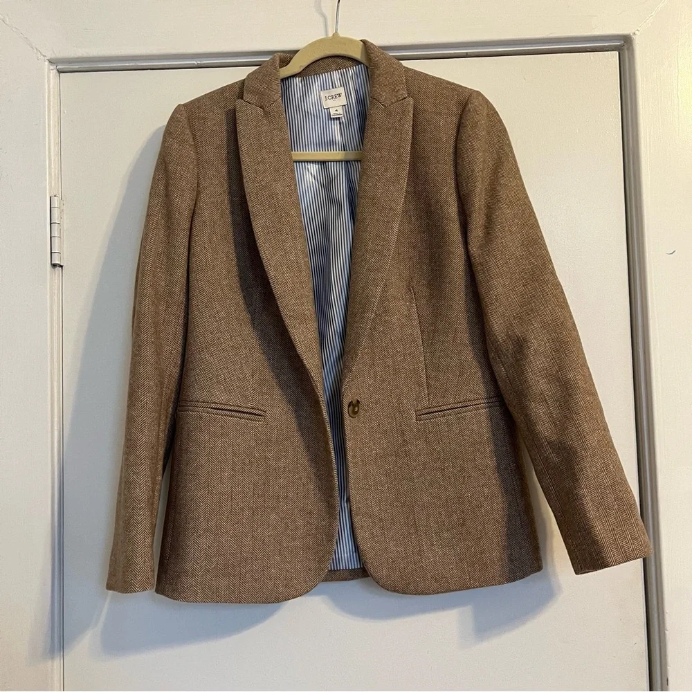 J. Crew Women's Brown tan Herringbone wool-blend Holland blazer women’s size 4